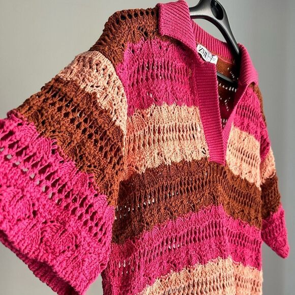 Zara Oversized Striped Knit Polo Sweater New - Picture 4 of 4
